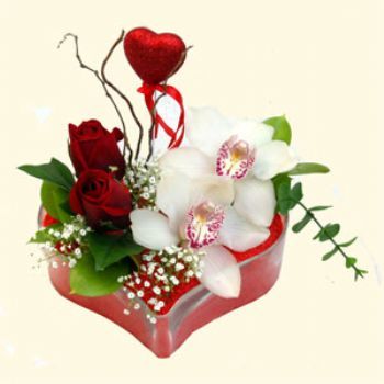  Kocaeli çiçek yolla , çiçek gönder , çiçekçi   1 kandil orkide 5 adet kirmizi gül mika kalp