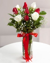 5 kırmızı 4 beyaz gül vazoda  kaliteli taze ve ucuz çiçekler 